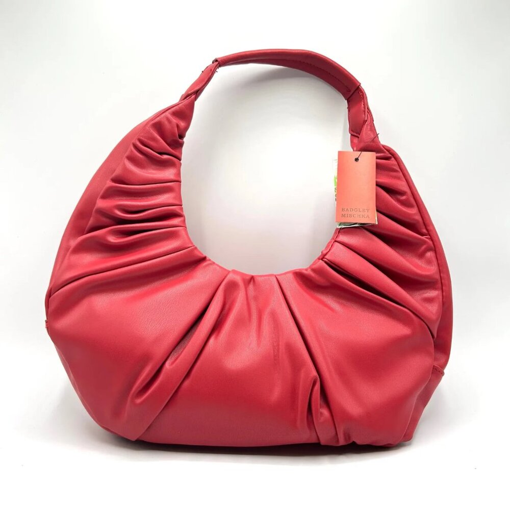 NWT Badgley Mischka RED Ruched Crescent Shoulder Bag - Picture 2 of 2